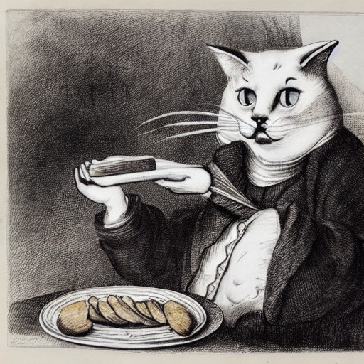 Gato com pão gerado por ia com halucinação